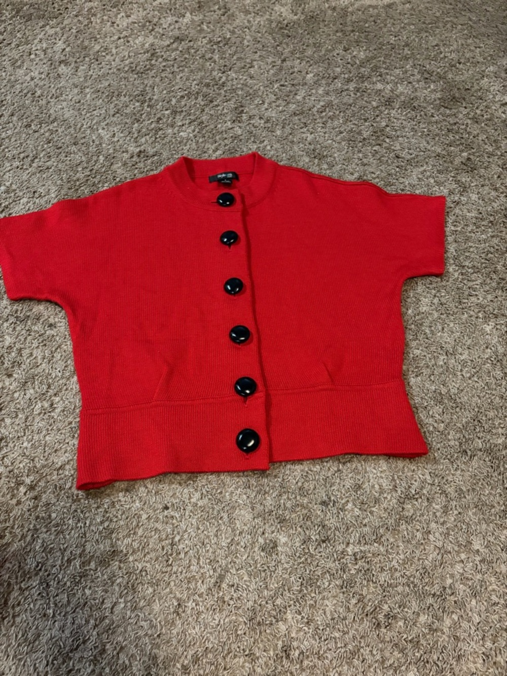 Style & Co Red Short Sleeved Grandma Sweater Size SP Wool Blend Chunky Button - Picture 2 of 8